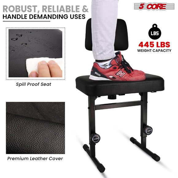 Piano Bench Height Adjustable Keyboard Stool ThickPadded Cushioned Seat Backrest - Picture 6 of 9